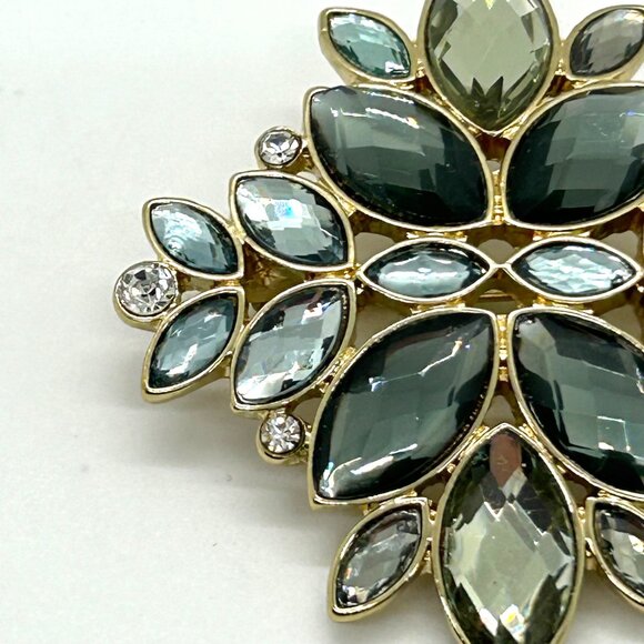 Napier Vintage Brooch Blue Green Rhinestone Teal Floral Cross Gold-Tone 2 inch - Picture 5 of 16